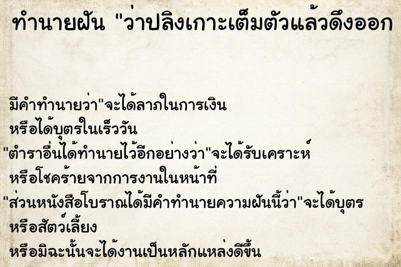 ทำนายฝัน ว่าปลิงเกาะเต็มตัวแล้วดึงออก 